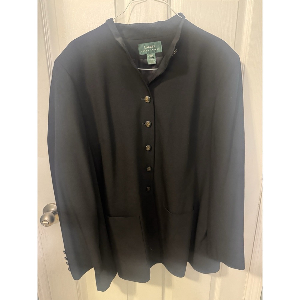 Vintage Ralph Lauren women's 22w Black Wool Blend Blazer Crest Buttons USA